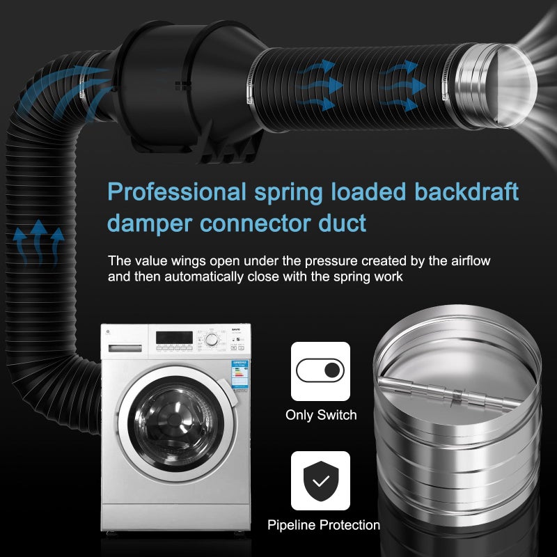 Hon&Guan [Upgraded] Hon&Guan 4 Inch Backdraft Damper, One-Way Airflow Duct Damper 4 Inch Ducting Insert Backflow Preventer Duct Draft Blocker. - Image 5